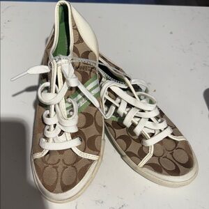 Brown and White Patterned Coach shoes